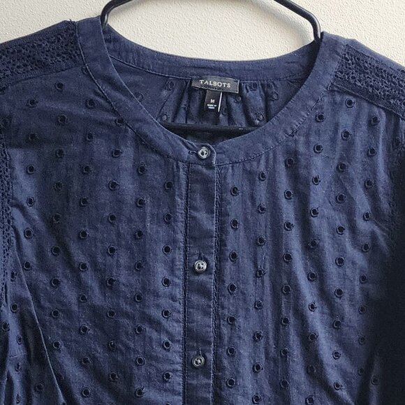 Talbots Navy Blue Eyelet Lace Button Down Shirt Size Medium - Picture 13 of 13